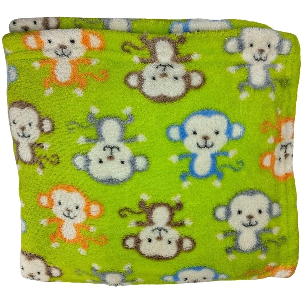 Baby Gear Green Monkey Blanket Blue Orange Gray Brown Fleece Neon Bright